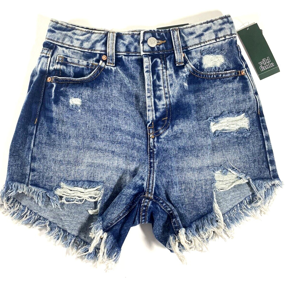 NWT Womens Wild Fable Blue Button-Fly Highest Rise Denim Shorts-Size 00/ 24 W